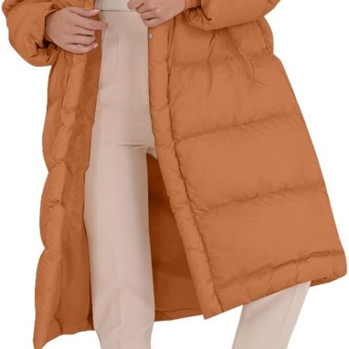 Women's Long Puffer Jacket Stand Collar Zip Baggy Down Coats with Side Pockets Outwear