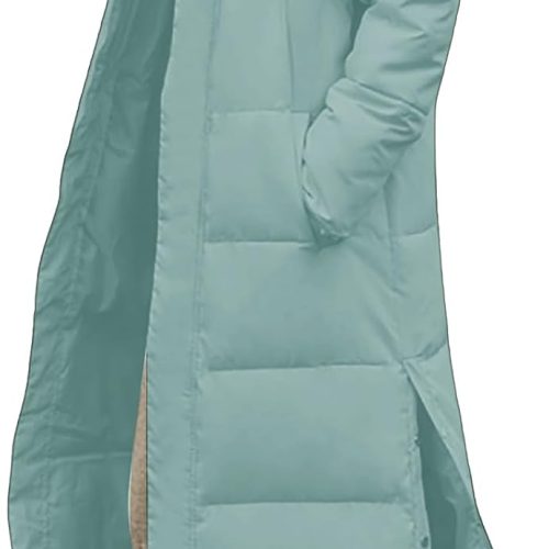 Long Down Winter Jackets for Women Hooded Thicken Warm Down Jacket Hem Slit Padded Puffer Coat Fashion with Pockets