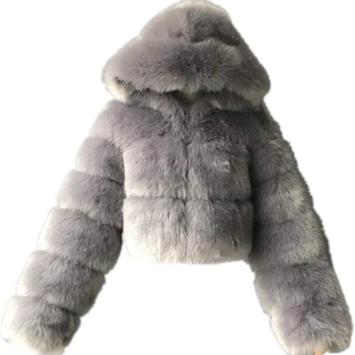 Women's Winter Parka Coat Long Sleeve Faux Fur Coat with Hooded Warm Short Overcoat Jacket
