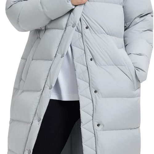 Women's 800FP Long Down Puffer Coat with Cinched Waist, Water-Resistant Winter Jacket with Removable Hood for Outdoor