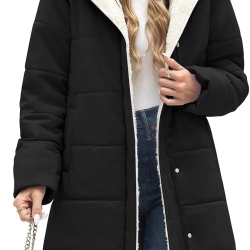 Women Winter Down Coat Fleece Long Warm Jacket Hooded Parka Puffer Coat Padded Fashion Outerwear