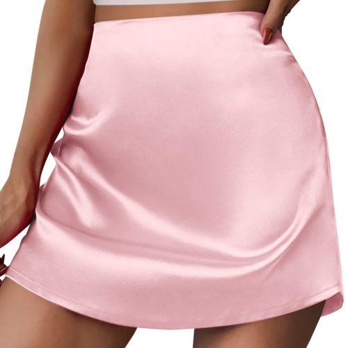 Women's Mini Skirts Casual High Waisted Stain Silk A-Line Zipper Summer Short Skirt Party Skirts