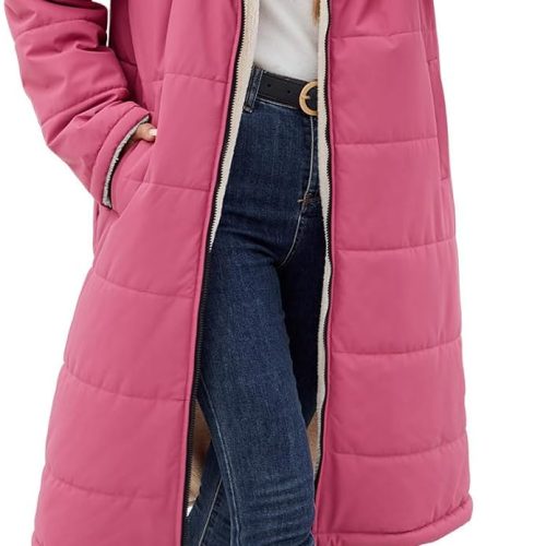 Long Womens Winter Coat Fleece Lined Coats Sherpa Quilted Puffer Jackets with Hood Zip Warm Thicken Outwear