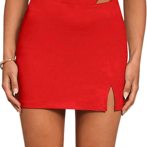 Women's Bodycon Mini Skirts Y2k Split Zipper Side Stretchy Pencil Skirts with Shorts Underneath