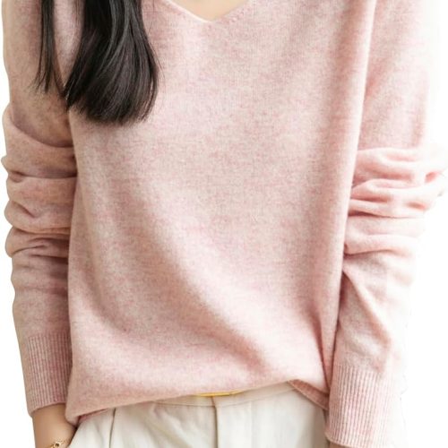 Women's 100% Merino Wool V Neck Sweater 2025 First-Line Ready to Wear Casual Long Sleeve Seamless Knit Sweater
