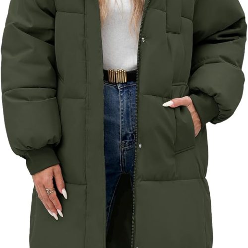Women's Winter Jacket Long Puffer Coat Hooded Warm Parka Down Jackets Coats Zip Up Outerwear with Decorative Pockets
