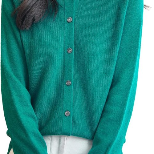 Women's Crewneck 100% Merino Wool Sweater 2025 Spring Fall Solid Long Sleeve Seamless Knitted Cardigan Sweater