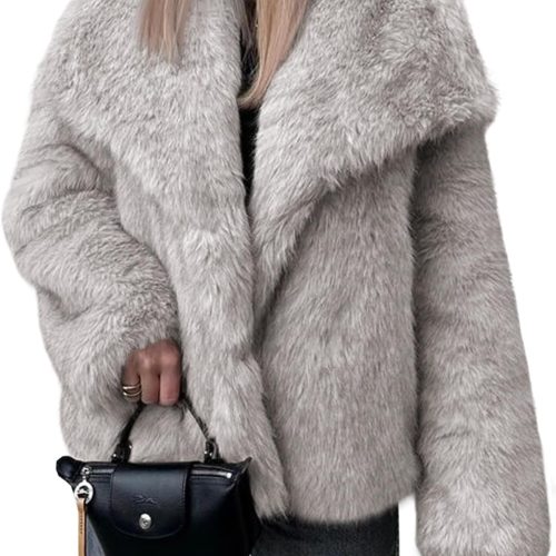 Womens Faux Fur Coat Winter Shaggy Casual Oversized Lapel Jackets Warm Fuzzy Outerwear
