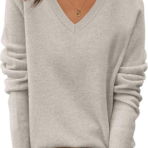 Womens 100% Wool Sweaters V Neck Long Sleeve Work Business Casual Basic Pullover Sweater Tops 2025 Fall Outfits