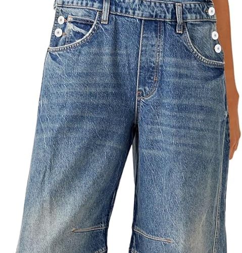 Womens Denim Bib Overalls Barrel Leg Adjustable Strap Jean Pants Jumpsuits with Pockets